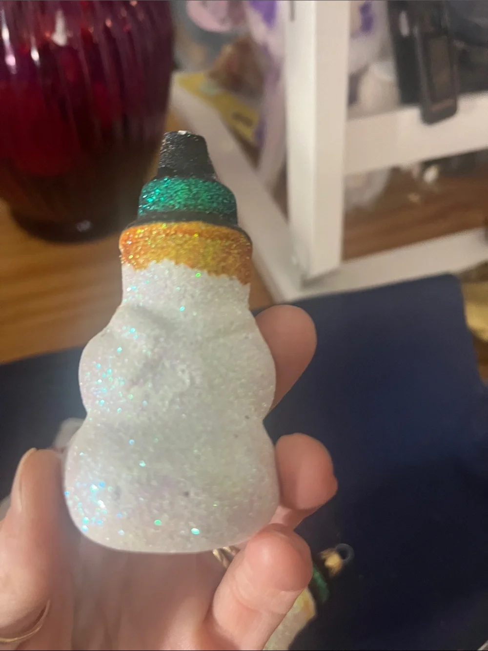 Glitter Snowman Ornaments - White and Green Holiday Set